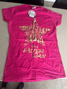 Disney Pink Peter Pan Graphic Tee with Gold Print